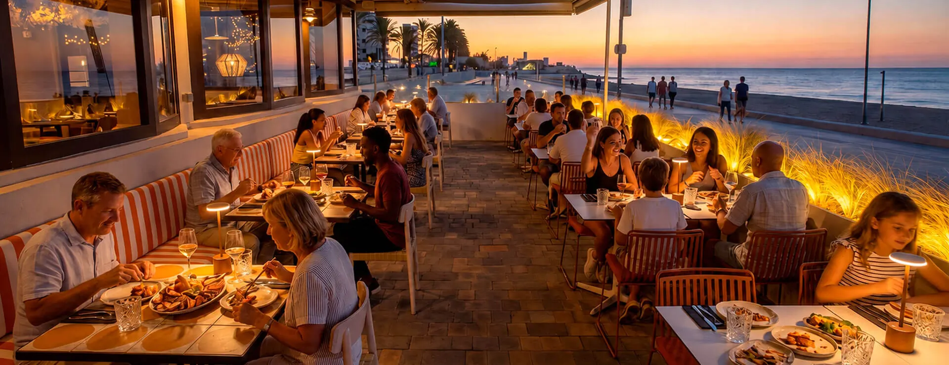 Terrassa del Restaurant Akquaaa al capvespre a Calafell